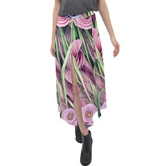 Ottagecore Aesthetics Retro Flowers Pattern Velour Split Maxi Skirt by GardenOfOphir