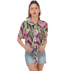 Ottagecore Aesthetics Retro Flowers Pattern Tie Front Shirt  by GardenOfOphir