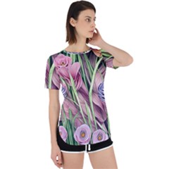 Ottagecore Aesthetics Retro Flowers Pattern Perpetual Short Sleeve T-shirt by GardenOfOphir