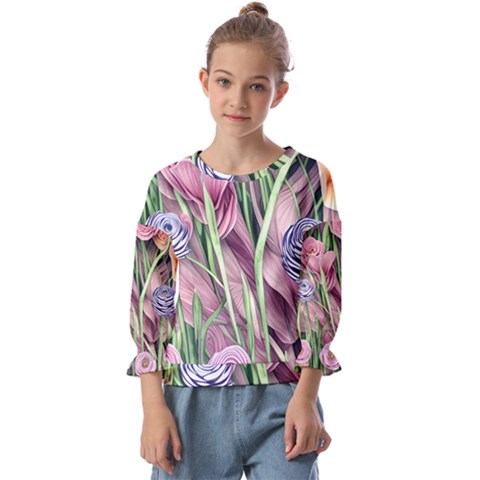 Ottagecore Aesthetics Retro Flowers Pattern Kids  Cuff Sleeve Top by GardenOfOphir