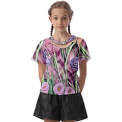 Ottagecore Aesthetics Retro Flowers Pattern Kids  Front Cut Tee by GardenOfOphir