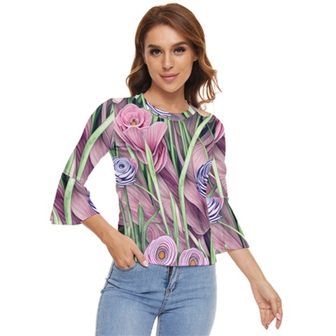 Ottagecore Aesthetics Retro Flowers Pattern Bell Sleeve Top by GardenOfOphir