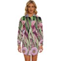 Ottagecore Aesthetics Retro Flowers Pattern Womens Long Sleeve Shirt Dress View1