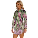 Ottagecore Aesthetics Retro Flowers Pattern Womens Long Sleeve Shirt Dress View2