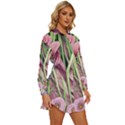 Ottagecore Aesthetics Retro Flowers Pattern Womens Long Sleeve Shirt Dress View3