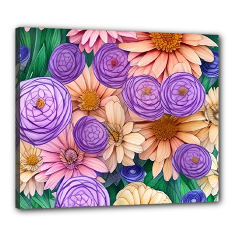 Exotic Tropical Botanical Flowers Pattern Canvas 24  X 20  (stretched) by GardenOfOphir