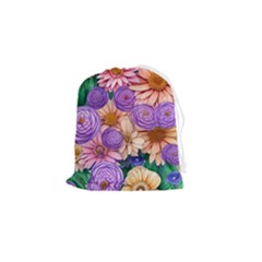 Exotic Tropical Botanical Flowers Pattern Drawstring Pouch (small) by GardenOfOphir