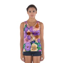 Exotic Tropical Botanical Flowers Pattern Sport Tank Top  by GardenOfOphir