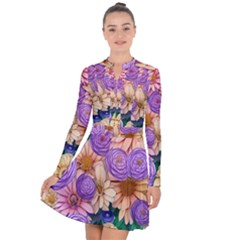 Exotic Tropical Botanical Flowers Pattern Long Sleeve Panel Dress by GardenOfOphir