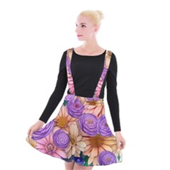 Exotic Tropical Botanical Flowers Pattern Suspender Skater Skirt by GardenOfOphir