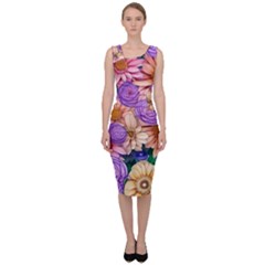 Exotic Tropical Botanical Flowers Pattern Sleeveless Pencil Dress by GardenOfOphir