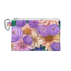 Exotic Tropical Botanical Flowers Pattern Canvas Cosmetic Bag (medium) by GardenOfOphir