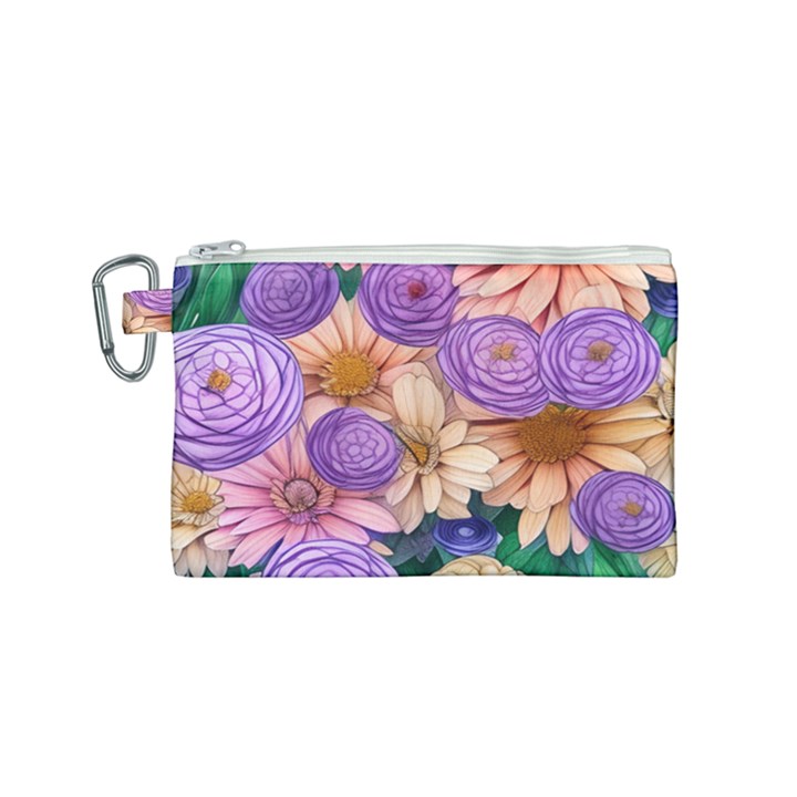 Exotic Tropical Botanical Flowers Pattern Canvas Cosmetic Bag (Small)