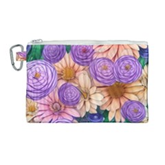 Exotic Tropical Botanical Flowers Pattern Canvas Cosmetic Bag (large) by GardenOfOphir