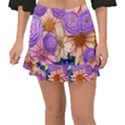 Exotic Tropical Botanical Flowers Pattern Fishtail Mini Chiffon Skirt View1