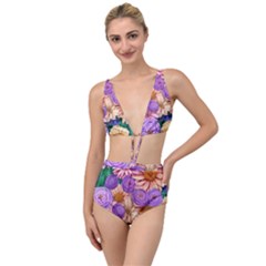 Exotic Tropical Botanical Flowers Pattern Tied Up Two Piece Swimsuit by GardenOfOphir