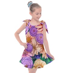 Exotic Tropical Botanical Flowers Pattern Kids  Tie Up Tunic Dress by GardenOfOphir