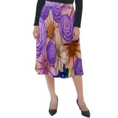 Exotic Tropical Botanical Flowers Pattern Classic Velour Midi Skirt  by GardenOfOphir