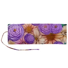 Exotic Tropical Botanical Flowers Pattern Roll Up Canvas Pencil Holder (m) by GardenOfOphir