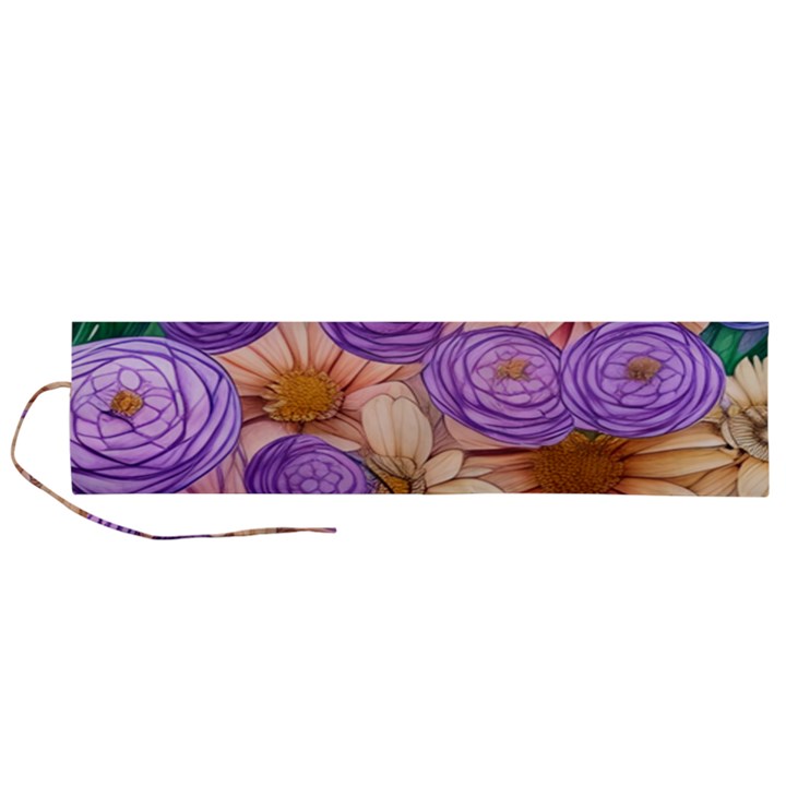 Exotic Tropical Botanical Flowers Pattern Roll Up Canvas Pencil Holder (L)