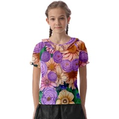 Exotic Tropical Botanical Flowers Pattern Kids  Frill Chiffon Blouse by GardenOfOphir