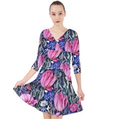 Tropical Paradise Quarter Sleeve Front Wrap Dress by GardenOfOphir