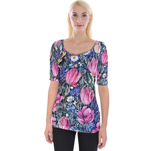 Tropical Paradise Wide Neckline Tee by GardenOfOphir