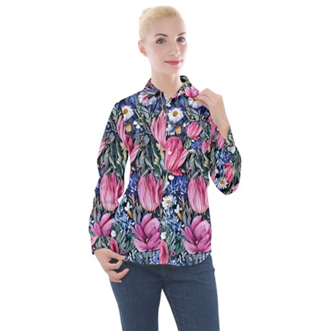 Tropical Paradise Women s Long Sleeve Pocket Shirt by GardenOfOphir