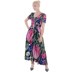 Tropical Paradise Button Up Short Sleeve Maxi Dress by GardenOfOphir