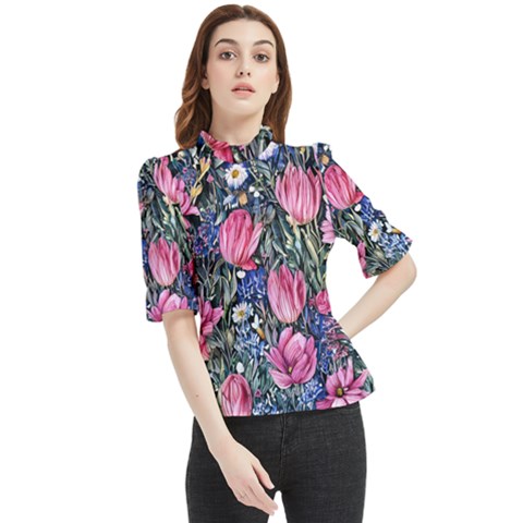 Tropical Paradise Frill Neck Blouse by GardenOfOphir