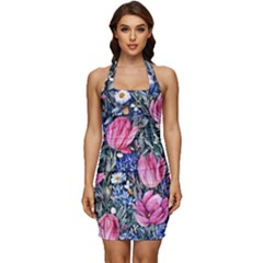 Tropical Paradise Sleeveless Wide Square Neckline Ruched Bodycon Dress