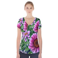 Bouquet Of Sunshine Short Sleeve Front Detail Top by GardenOfOphir