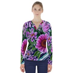 Bouquet Of Sunshine V-neck Long Sleeve Top by GardenOfOphir