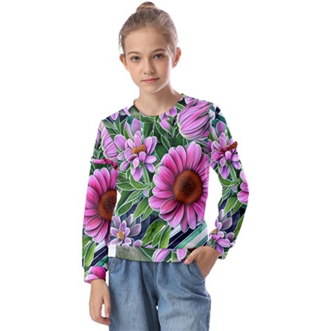 Bouquet Of Sunshine Kids  Long Sleeve Tee With Frill  by GardenOfOphir