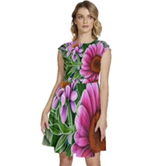 Bouquet Of Sunshine Cap Sleeve High Waist Dress