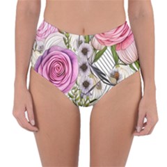 Summertime Blooms Reversible High-waist Bikini Bottoms by GardenOfOphir