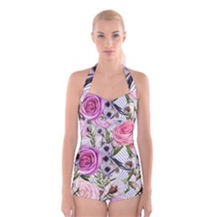 Summertime Blooms Boyleg Halter Swimsuit  by GardenOfOphir