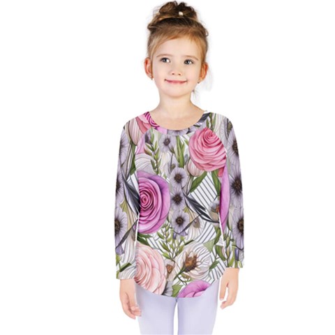 Summertime Blooms Kids  Long Sleeve Tee by GardenOfOphir