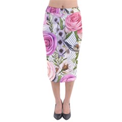 Summertime Blooms Velvet Midi Pencil Skirt by GardenOfOphir