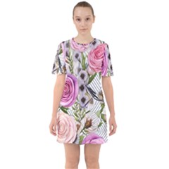 Summertime Blooms Sixties Short Sleeve Mini Dress by GardenOfOphir