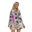 Summertime Blooms Round Neck Long Sleeve Bohemian Style Chiffon Mini Dress View3