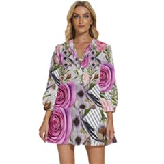 Summertime Blooms V-neck Placket Mini Dress