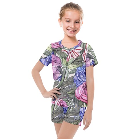 Garden Of Flowers Kids  Mesh Tee And Shorts Set by GardenOfOphir