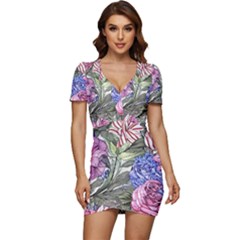 Garden Of Flowers Low Cut Cap Sleeve Mini Dress