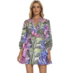 Garden Of Flowers V-neck Placket Mini Dress by GardenOfOphir