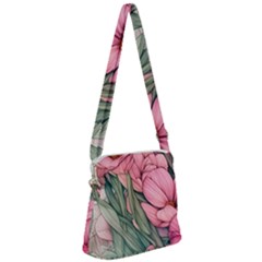 Nature-inspired Flowers Zipper Messenger Bag by GardenOfOphir