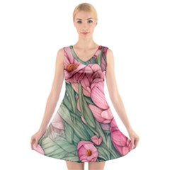 Nature-inspired Flowers V-neck Sleeveless Dress by GardenOfOphir