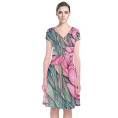 Nature-inspired Flowers Short Sleeve Front Wrap Dress by GardenOfOphir