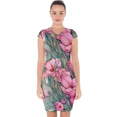 Nature-inspired Flowers Capsleeve Drawstring Dress  by GardenOfOphir