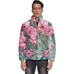 Nature-inspired Flowers Men s Puffer Bubble Jacket Coat by GardenOfOphir